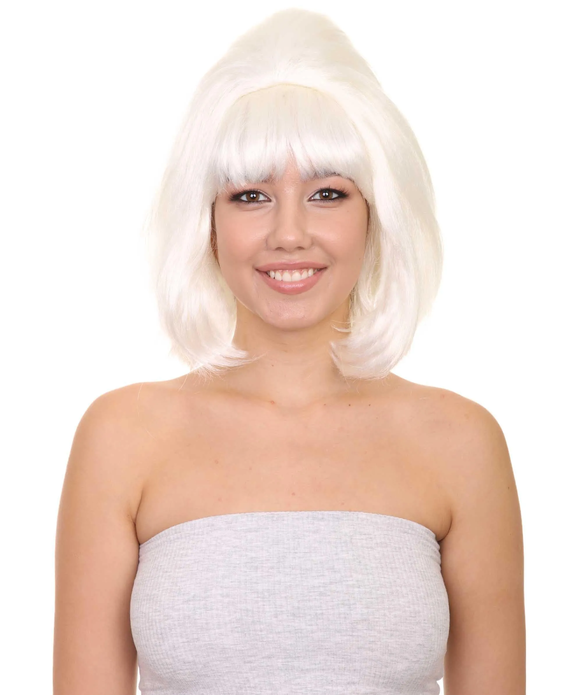 60's Groovy Bouffant Womens Wig | White Vintage Wig | Premium Breathable Capless Cap