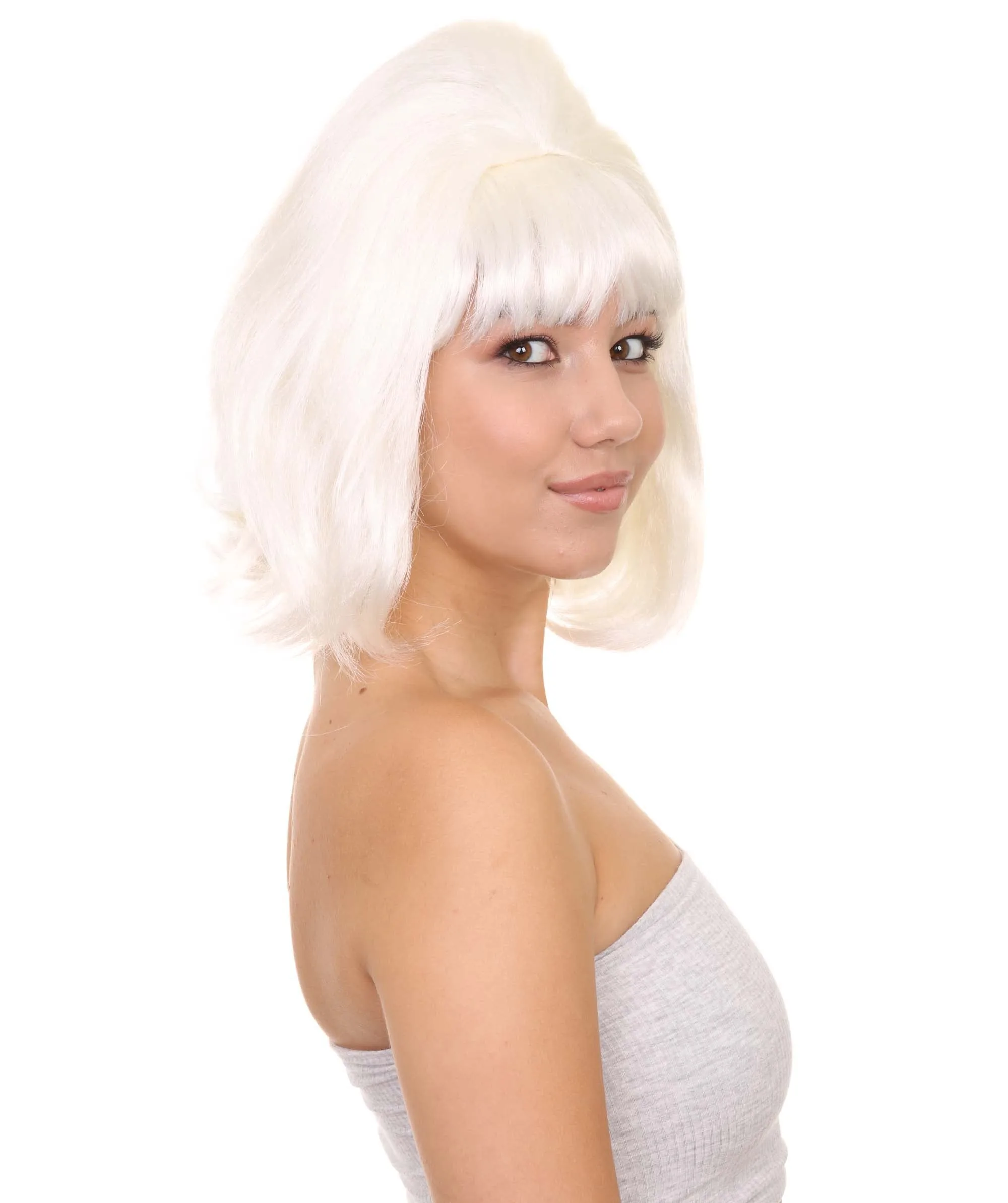 60's Groovy Bouffant Womens Wig | White Vintage Wig | Premium Breathable Capless Cap