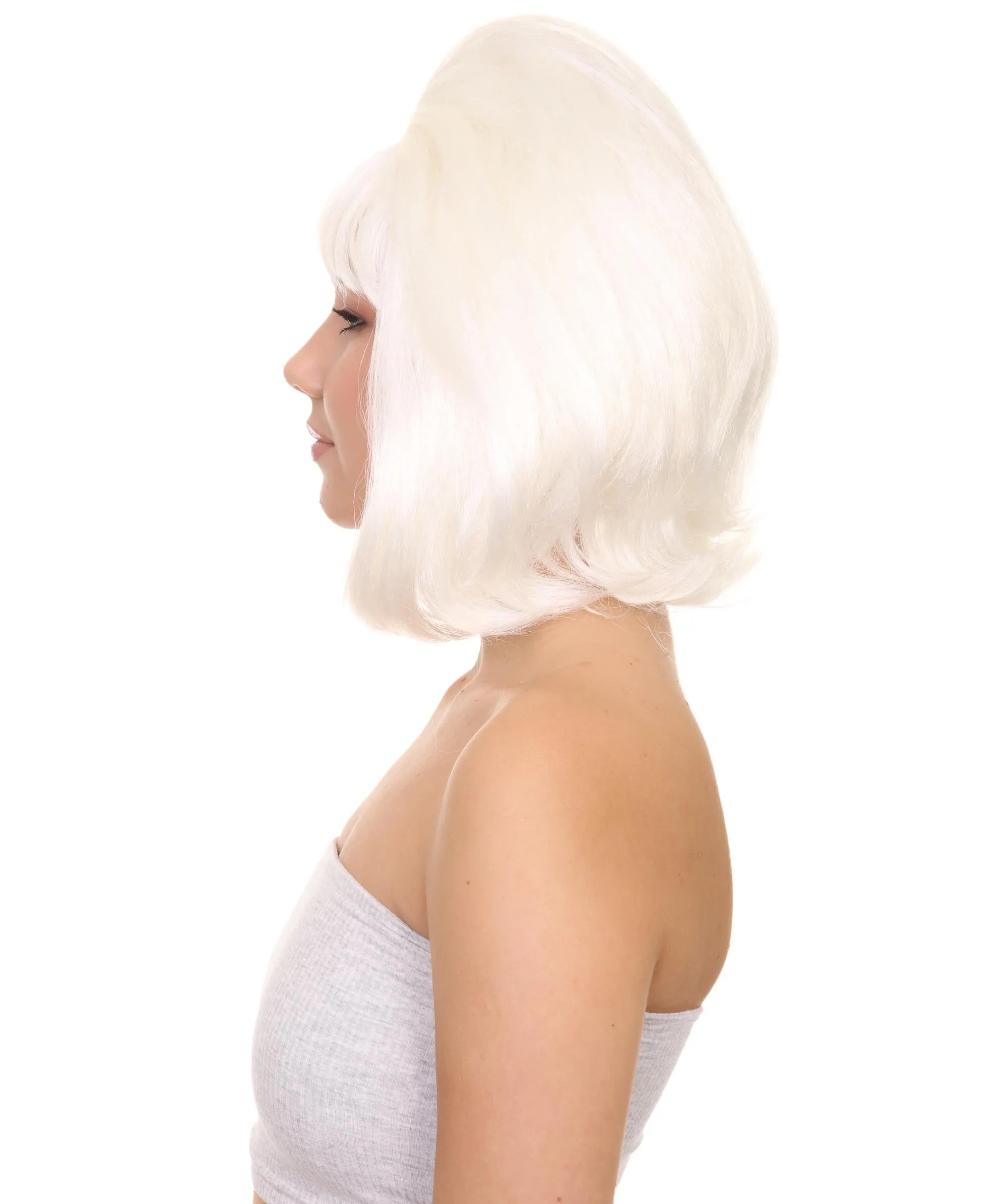 60's Groovy Bouffant Womens Wig | White Vintage Wig | Premium Breathable Capless Cap