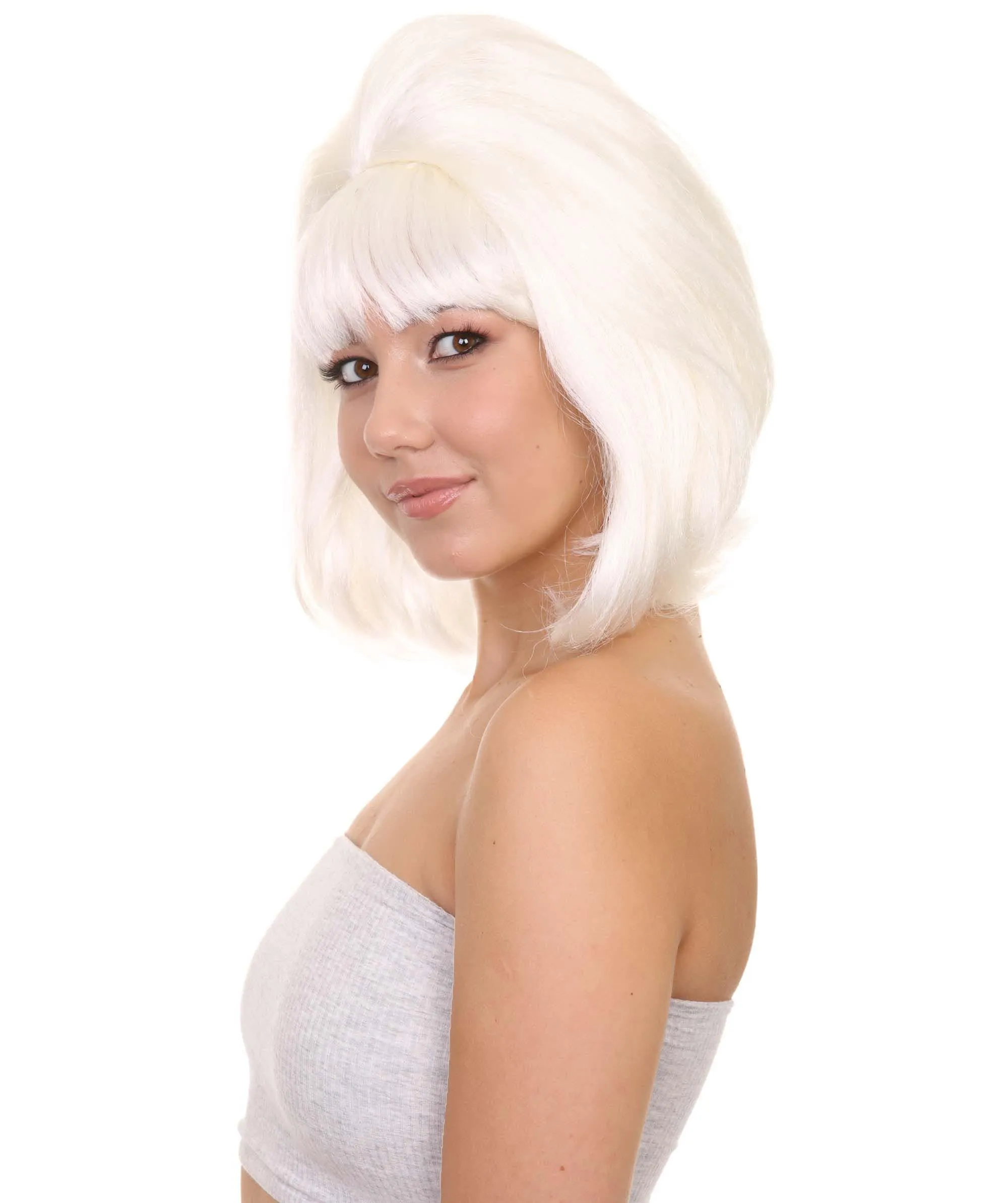 60's Groovy Bouffant Womens Wig | White Vintage Wig | Premium Breathable Capless Cap