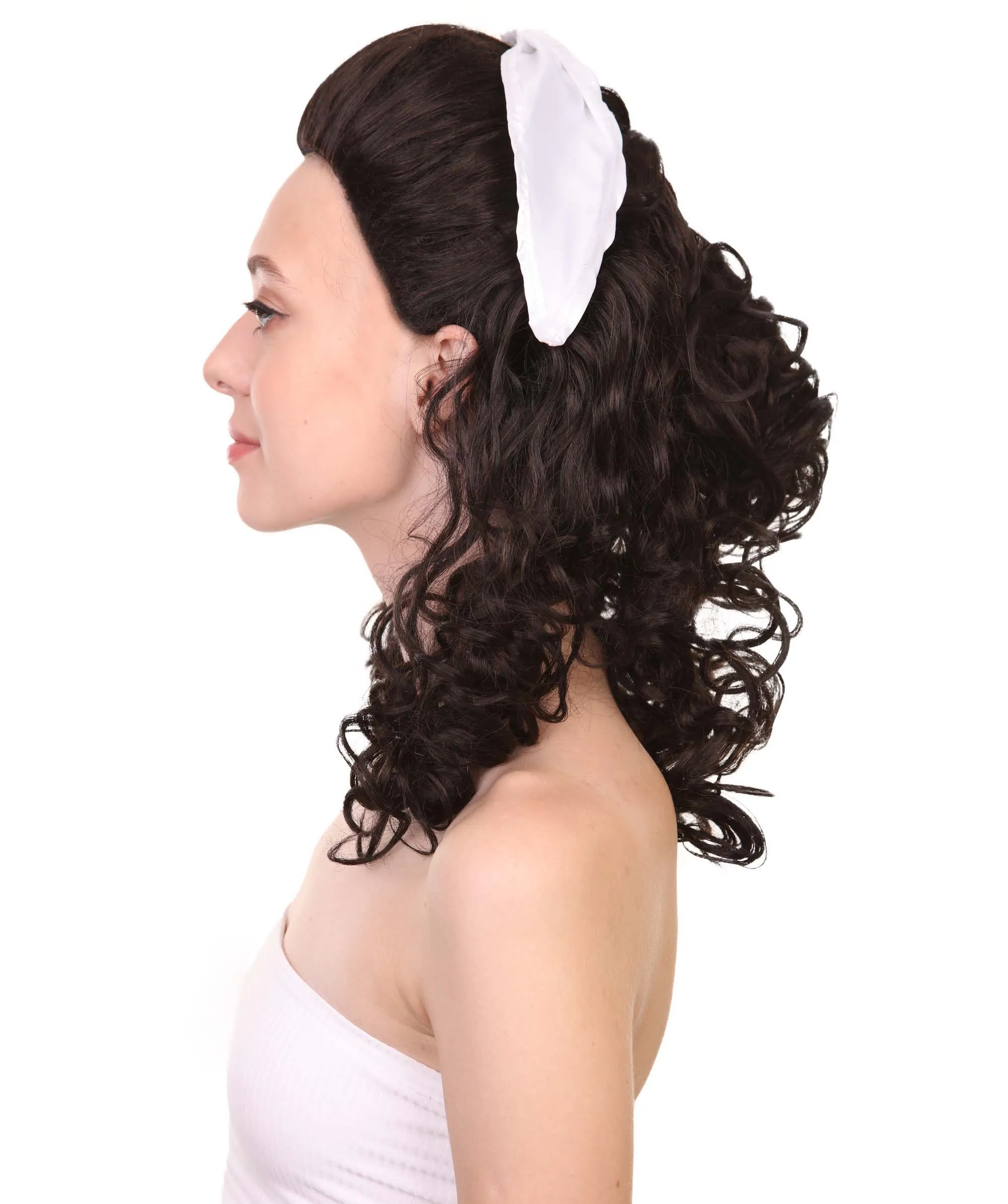 60's Homemaker Womens Wig with Headband | Black Vintage Wig | Premium Breathable Capless Cap