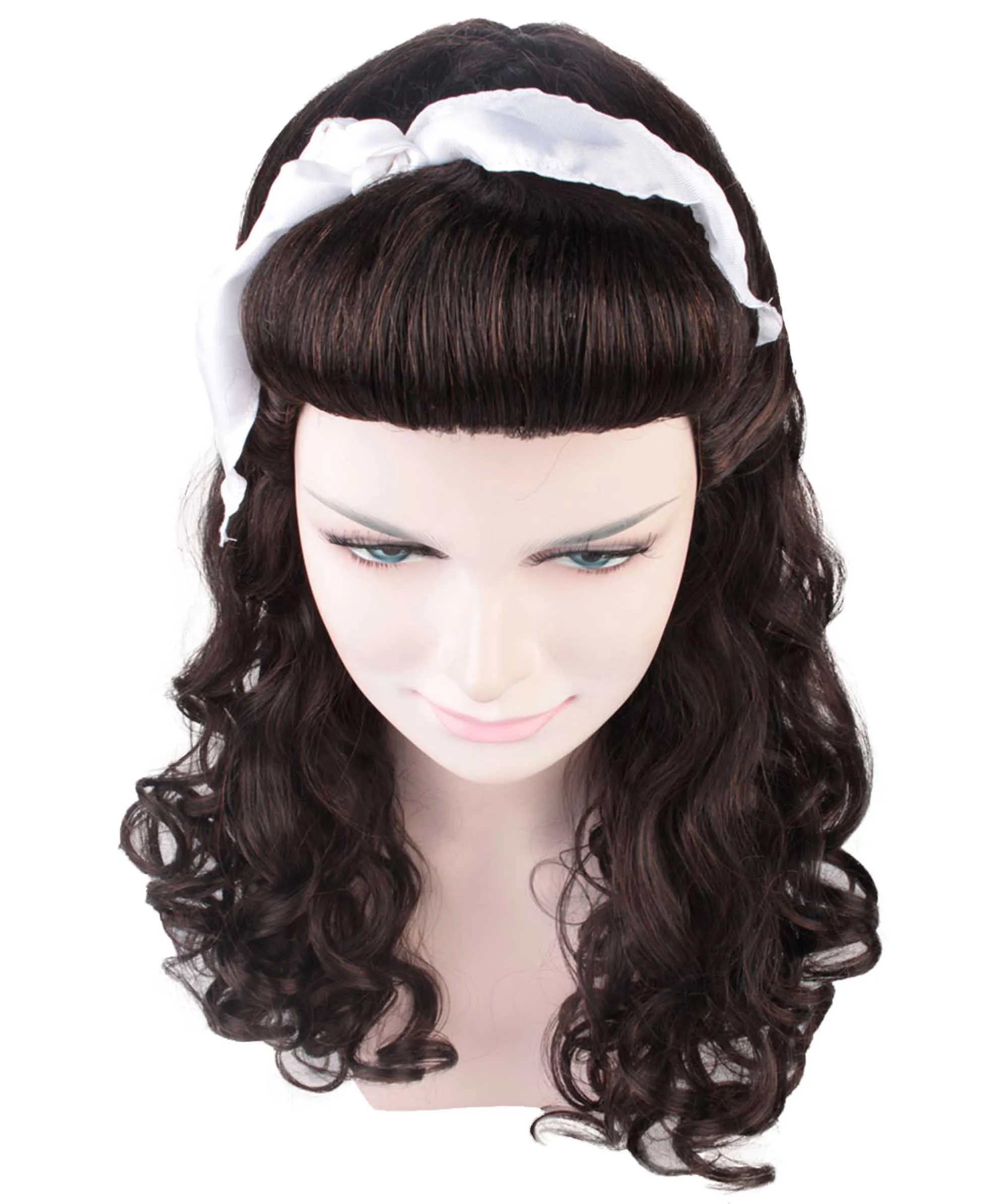 60's Homemaker Womens Wig with Headband | Black Vintage Wig | Premium Breathable Capless Cap