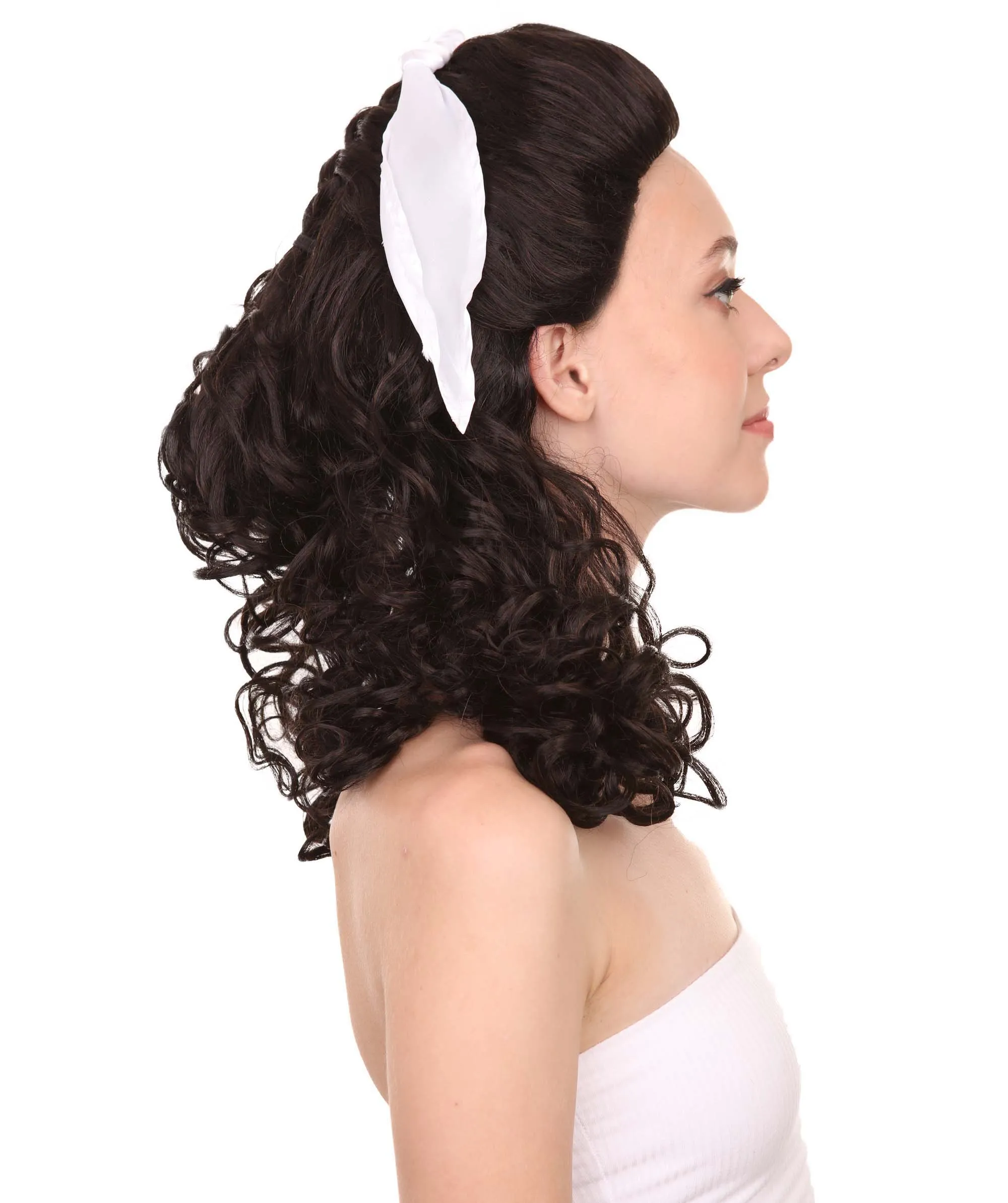 60's Homemaker Womens Wig with Headband | Black Vintage Wig | Premium Breathable Capless Cap