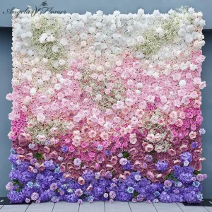 A7759 Gradient Colorful Rose Hydrangea Babysbreath 5D Cloth Flower Wall