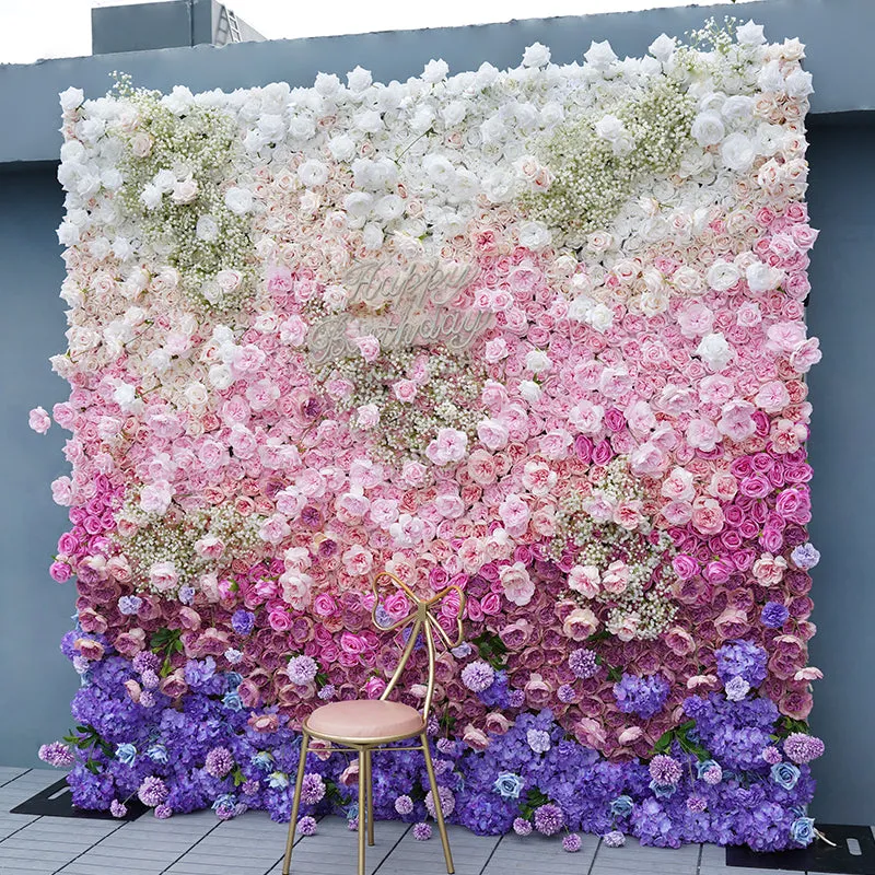 A7759 Gradient Colorful Rose Hydrangea Babysbreath 5D Cloth Flower Wall