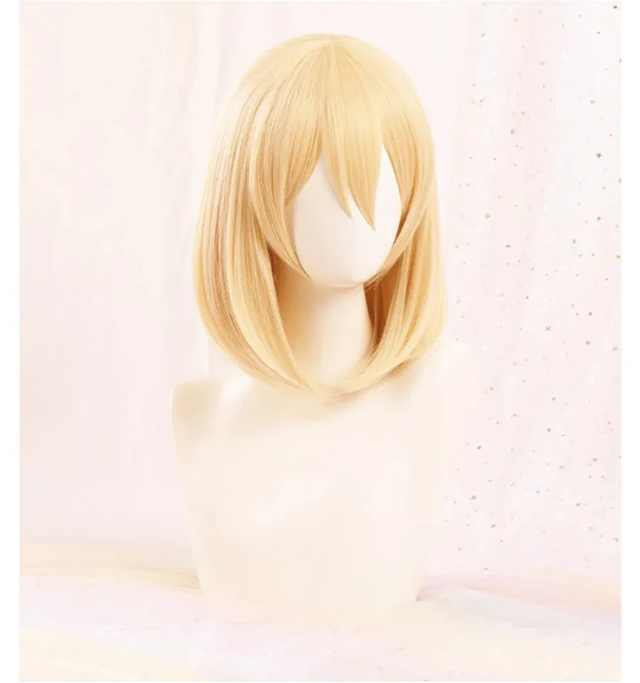 Anime Howl's Moving Castle Wizard Howl  Cosplay Short Blonde Yellow Hair Wig Cosplay Ring Earring Wig Necklace   a wig cap