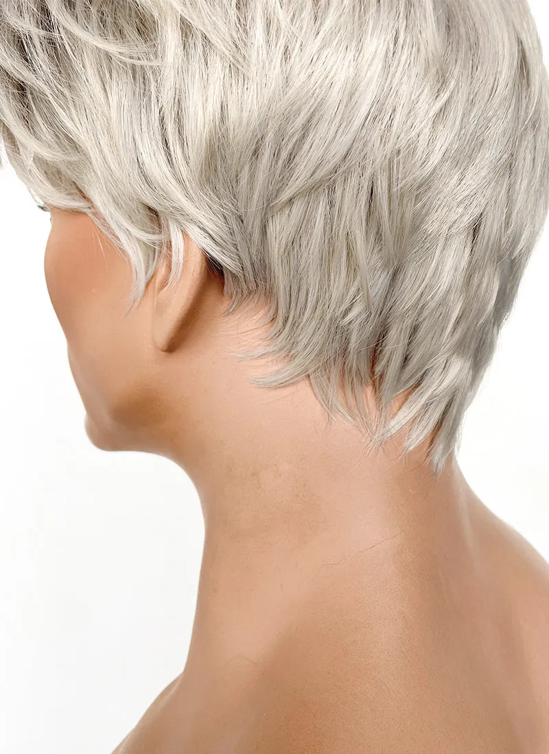 Ash Blonde With Dark Roots Straight Pixie Synthetic Hair Men's Wig NS424