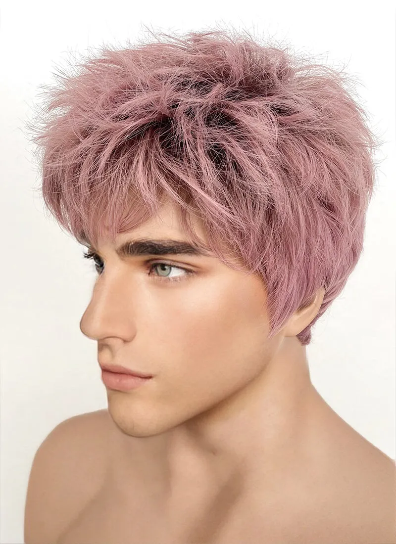 Ash Pink With Dark Roots Straight Pixie Synthetic Men's Hair Wig NS427