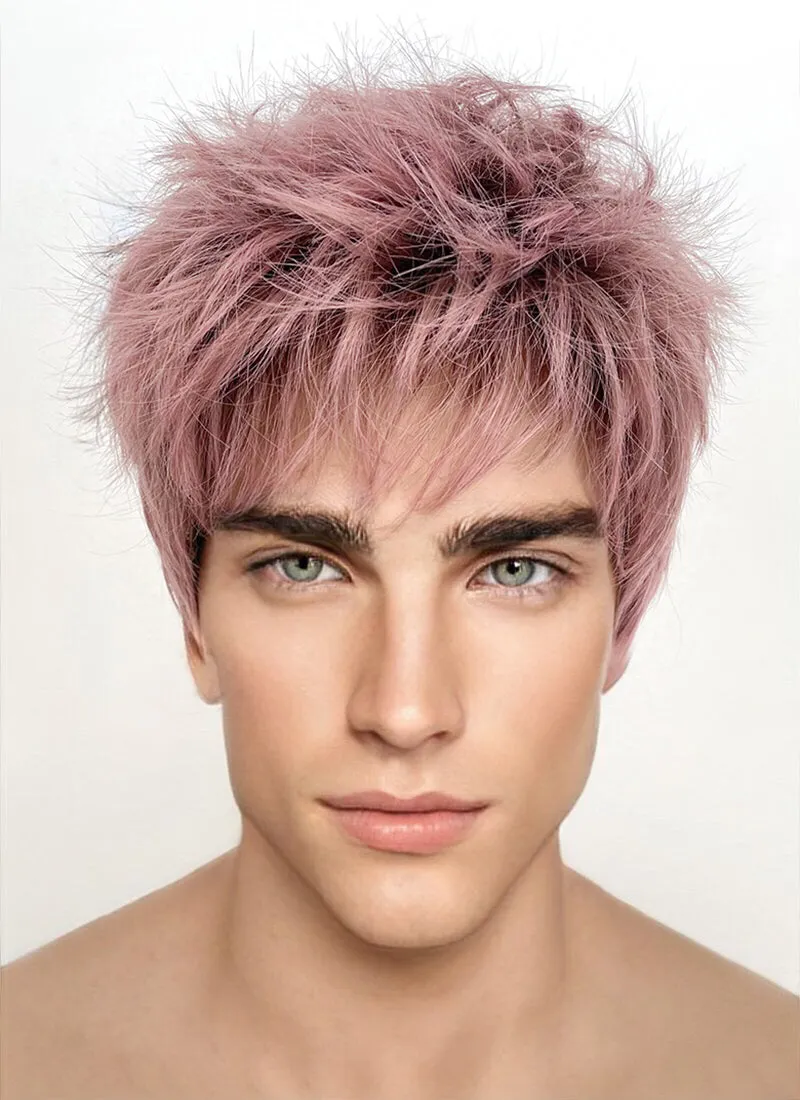 Ash Pink With Dark Roots Straight Pixie Synthetic Men's Hair Wig NS427