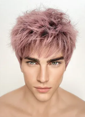 Ash Pink With Dark Roots Straight Pixie Synthetic Men's Hair Wig NS427