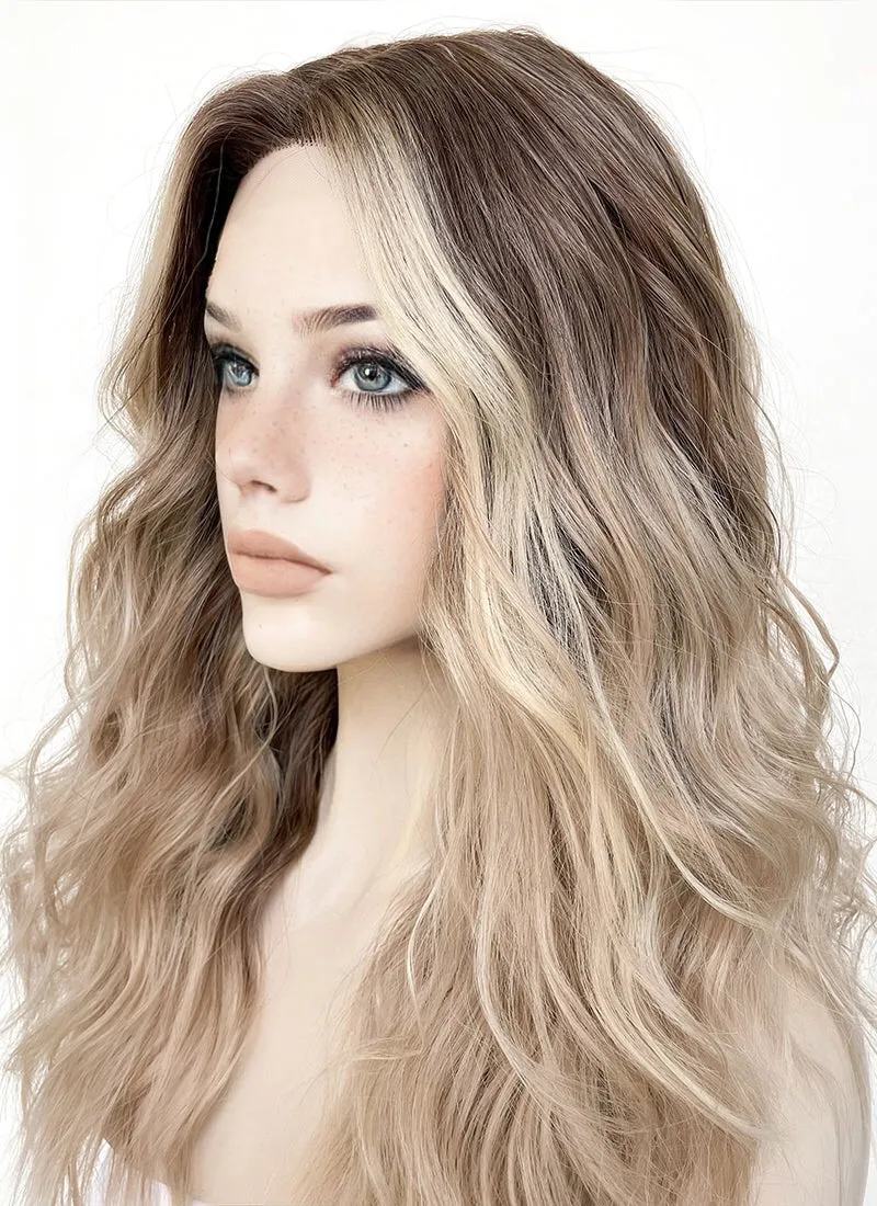 Balayage Blonde Highlights Money Piece Wavy Lace Front Synthetic Wig LF3233