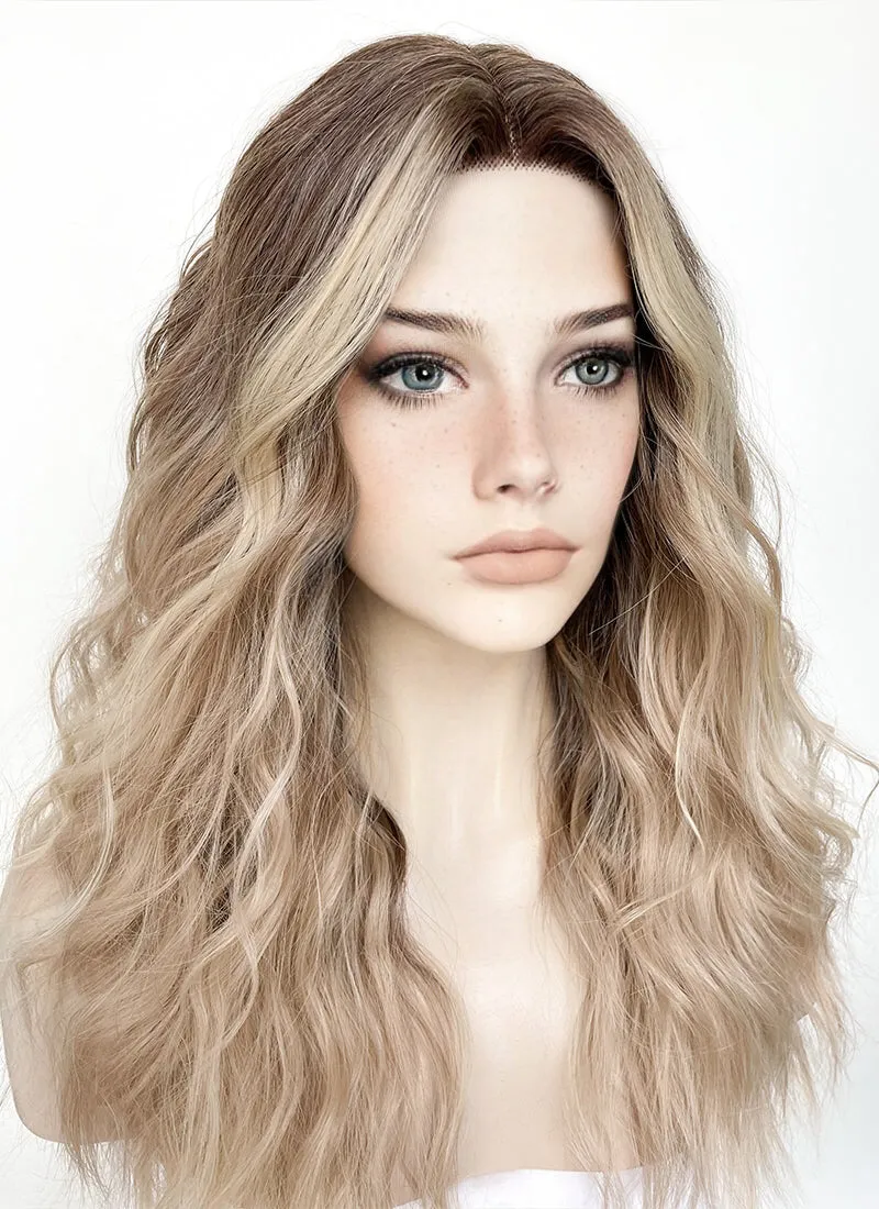 Balayage Blonde Highlights Money Piece Wavy Lace Front Synthetic Wig LF3233