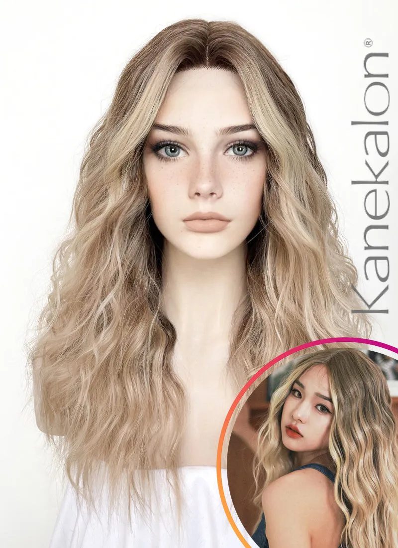 Balayage Blonde Highlights Money Piece Wavy Lace Front Synthetic Wig LF3233