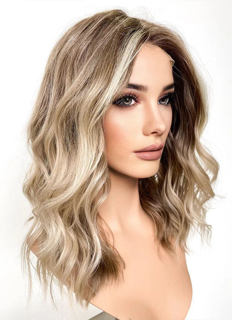 Balayage Blonde Highlights Money Piece Wavy Lace Front Synthetic Wig LF6001