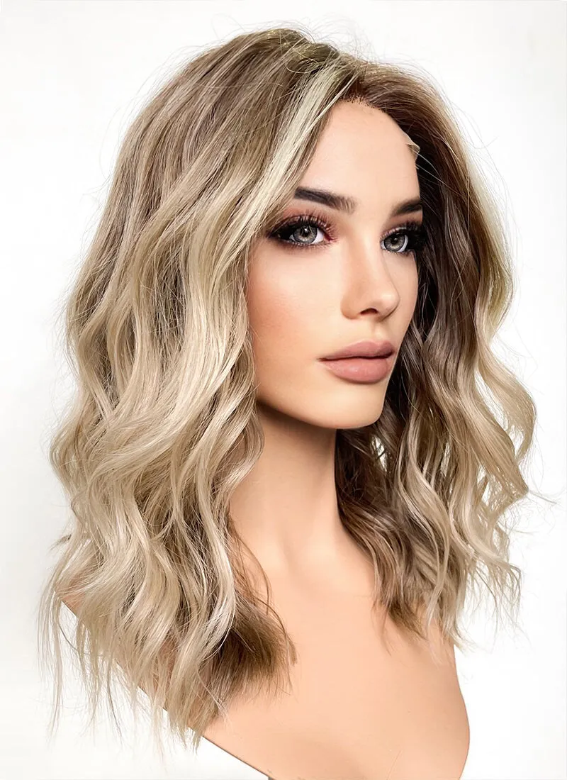 Balayage Blonde Highlights Money Piece Wavy Lace Front Synthetic Wig LF6001