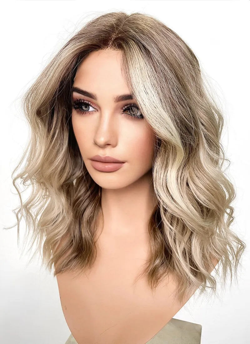 Balayage Blonde Highlights Money Piece Wavy Lace Front Synthetic Wig LF6001