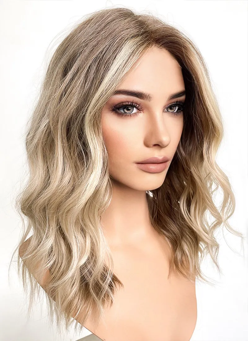 Balayage Blonde Highlights Money Piece Wavy Lace Front Synthetic Wig LF6001