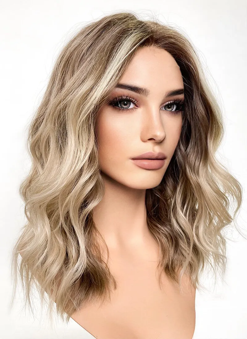 Balayage Blonde Highlights Money Piece Wavy Lace Front Synthetic Wig LF6001