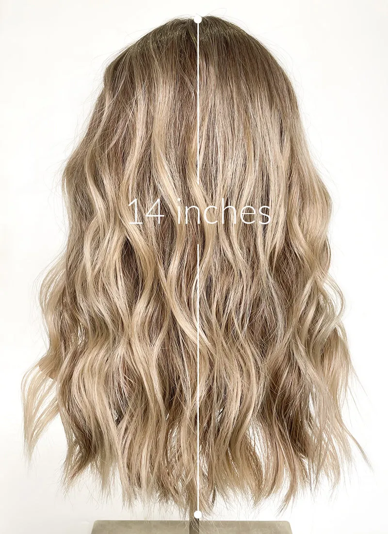 Balayage Blonde Highlights Money Piece Wavy Lace Front Synthetic Wig LF6001