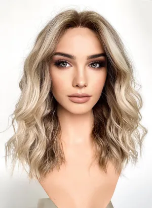 Balayage Blonde Highlights Money Piece Wavy Lace Front Synthetic Wig LF6001