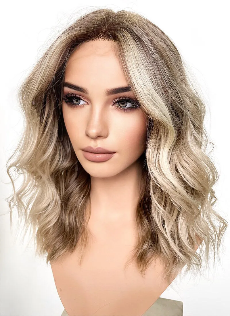 Balayage Blonde Highlights Money Piece Wavy Lace Front Synthetic Wig LF6001