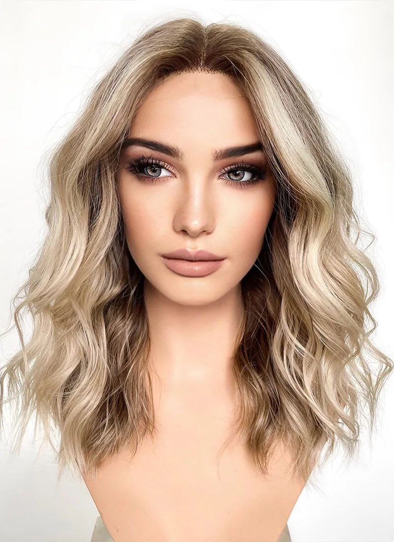 Balayage Blonde Highlights Money Piece Wavy Lace Front Synthetic Wig LF6001