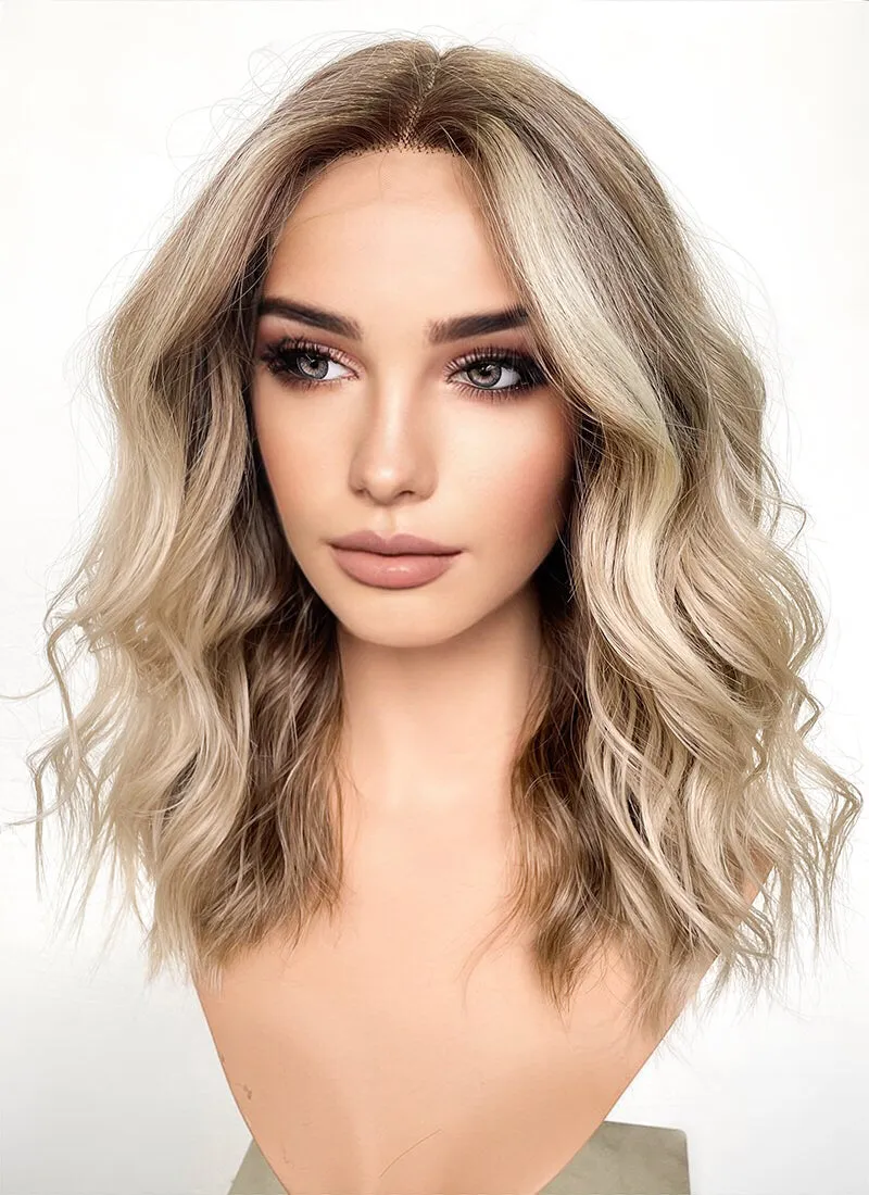 Balayage Blonde Highlights Money Piece Wavy Lace Front Synthetic Wig LF6001