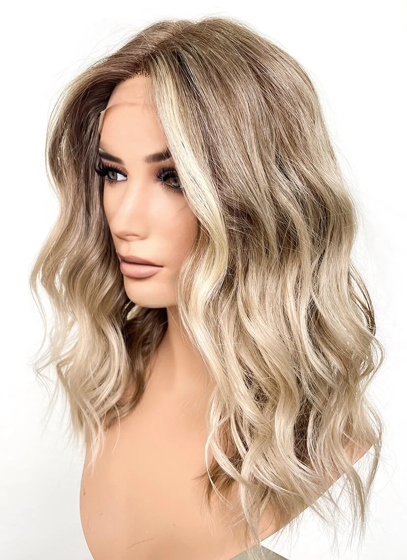 Balayage Blonde Highlights Money Piece Wavy Lace Front Synthetic Wig LF6001