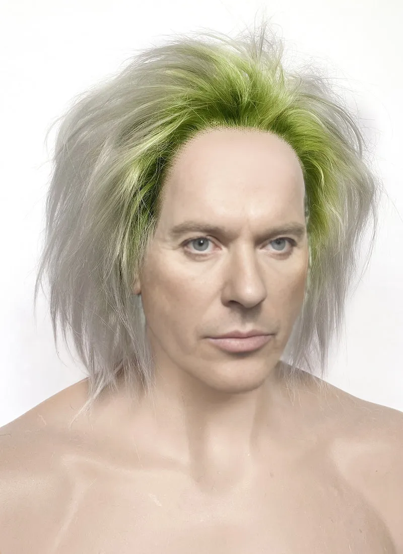 Beetlejuice Grey With Green Roots Wavy Lace Front Synthetic Men's Wig LF6082