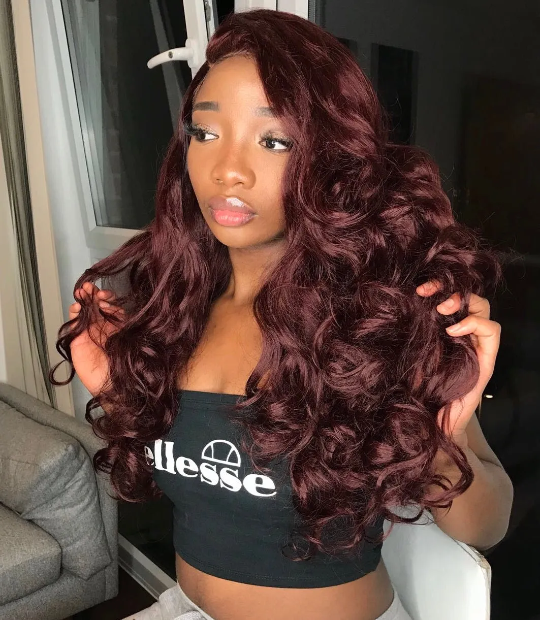 Berry Boujee: 24-Inch Long Heat Resistant Burgundy Fibre Synthetic Wig