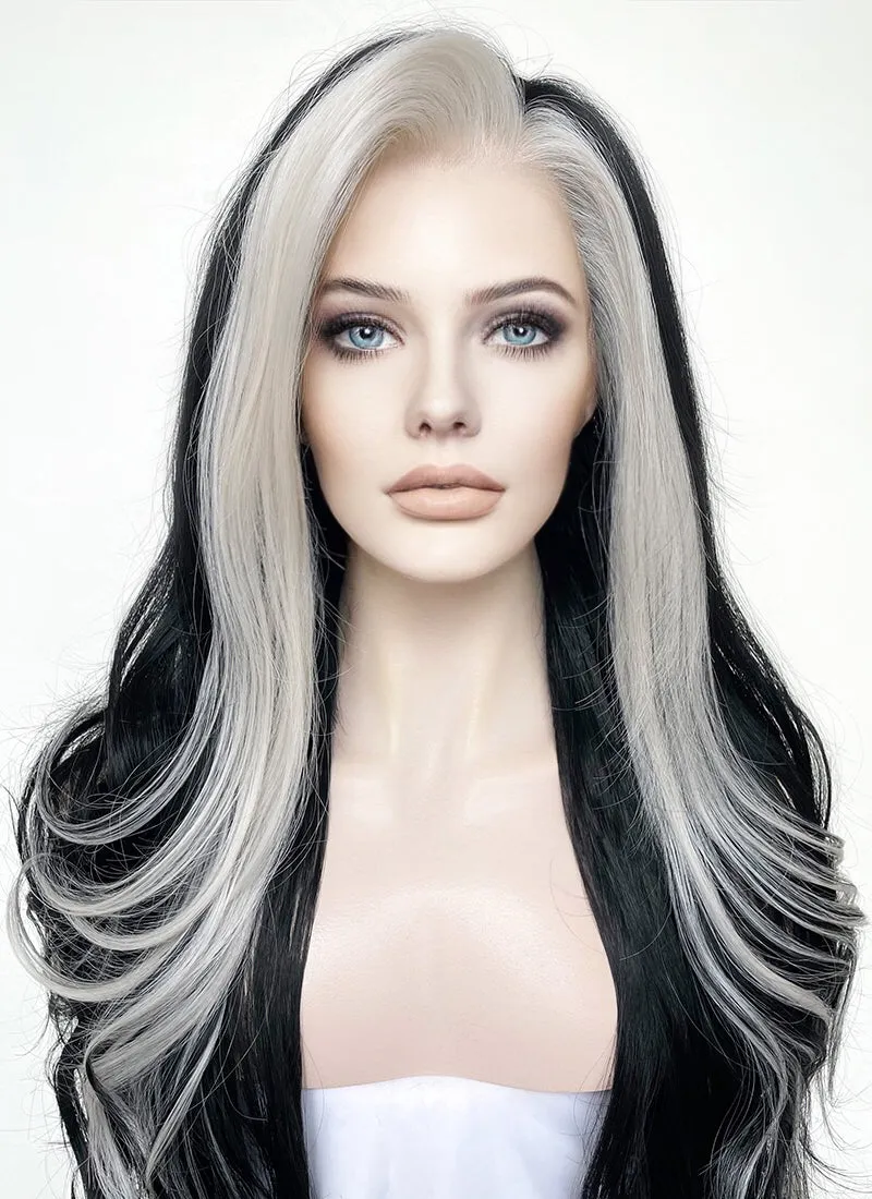 Black and Grey Money Piece Wavy Lace Front Sythetic Wig LF3298