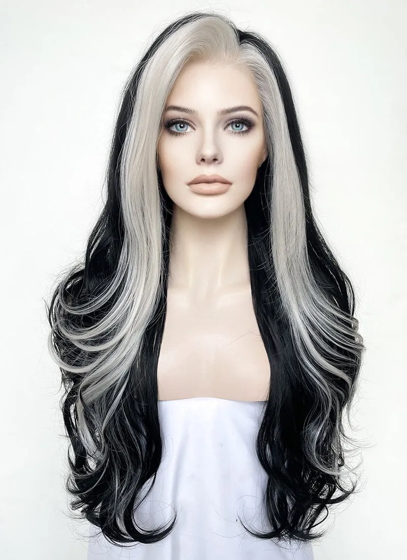 Black and Grey Money Piece Wavy Lace Front Sythetic Wig LF3298