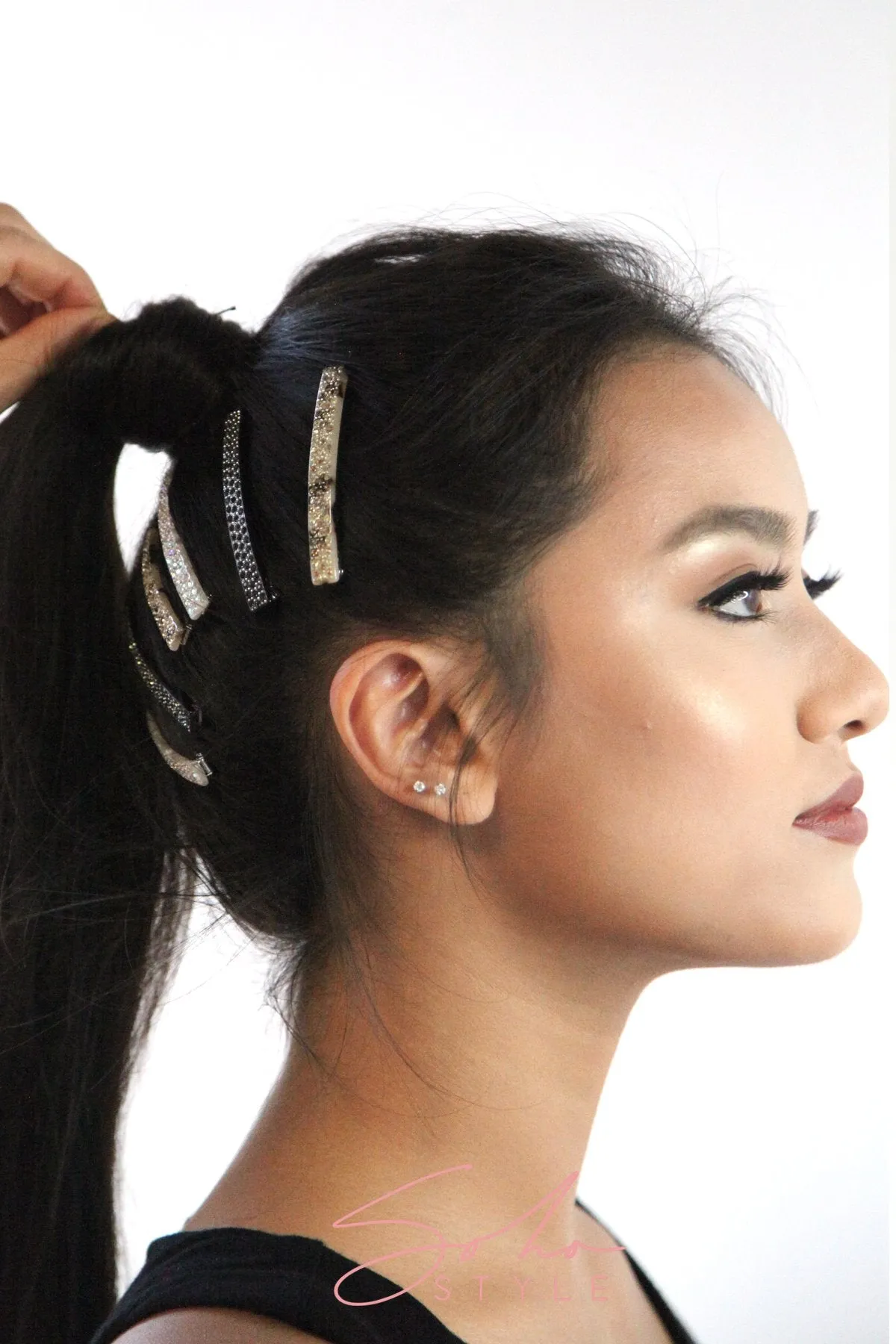 Black crystal hair clip