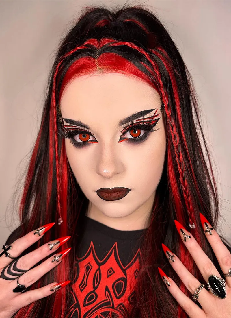 Black Mixed Red Braided Lace Front Synthetic Wig LF2148