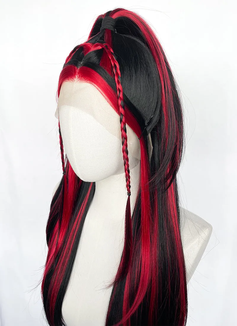 Black Mixed Red Braided Lace Front Synthetic Wig LF2148