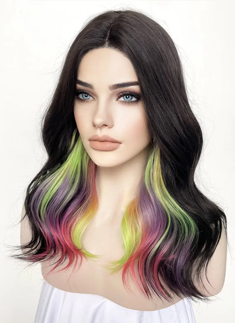 Black Rainbow Color Wavy Lace Front Synthetic Wig LF3286