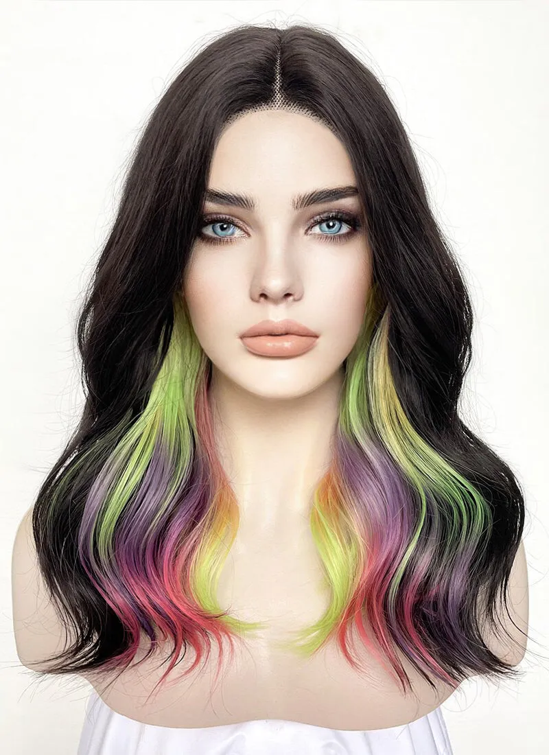 Black Rainbow Color Wavy Lace Front Synthetic Wig LF3286