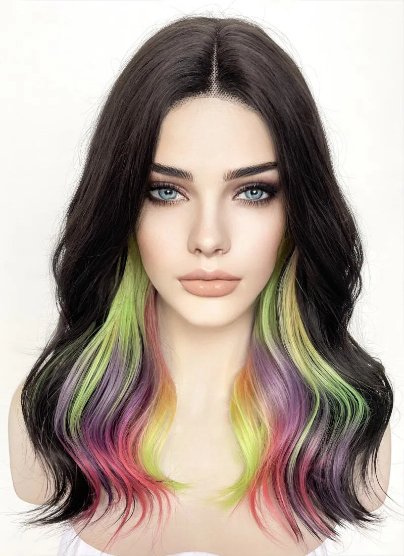 Black Rainbow Color Wavy Lace Front Synthetic Wig LF3286