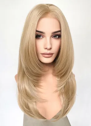 Blonde Curtain Bangs Straight Layered Hush Cut Lace Front Synthetic Hair Wig LF3332