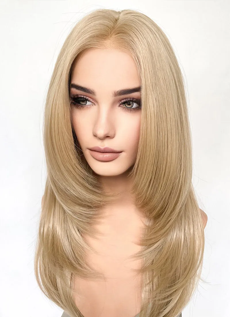 Blonde Curtain Bangs Straight Layered Hush Cut Lace Front Synthetic Hair Wig LF3332