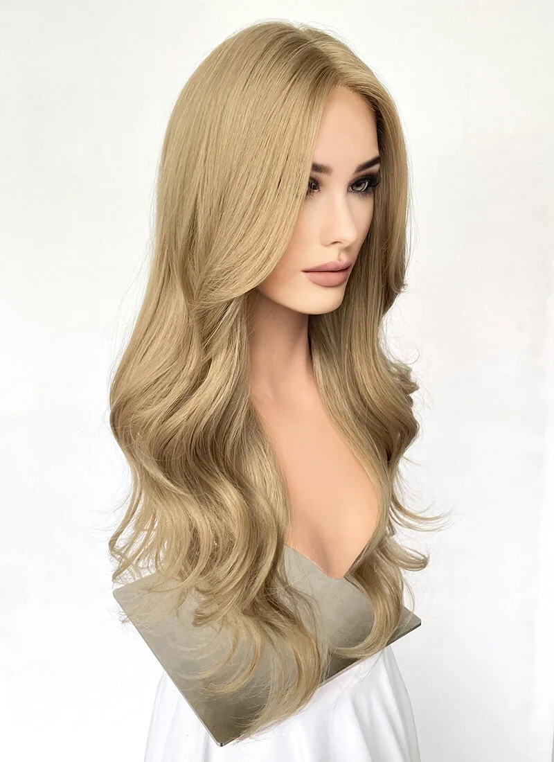 Blonde Curtain Bangs Wavy Lace Front Synthetic Hair Wig LF3339