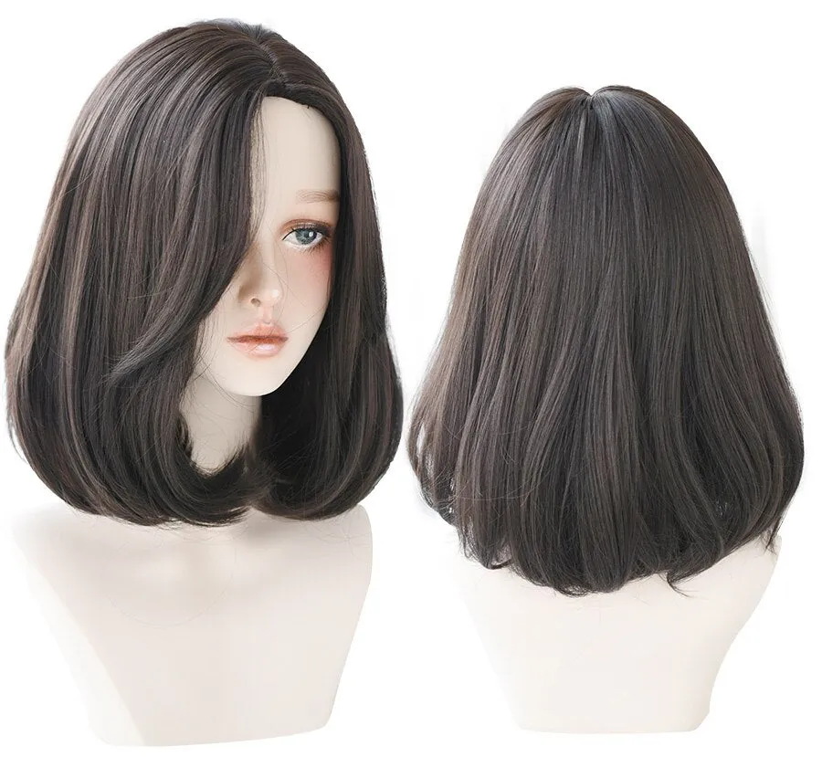 Blonde Middle Part Synthetic Lolita Wig For Women 2 Tone Ombre Black Brown Wigs Heat Resistant Short Straight Bob Wig