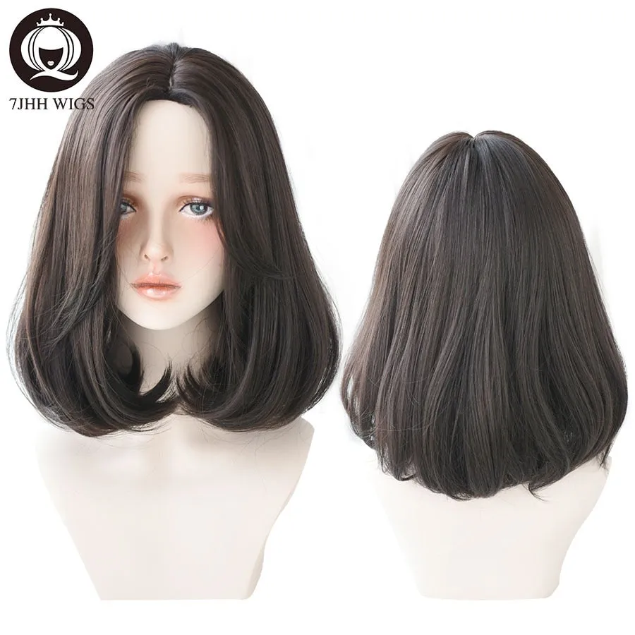 Blonde Middle Part Synthetic Lolita Wig For Women 2 Tone Ombre Black Brown Wigs Heat Resistant Short Straight Bob Wig