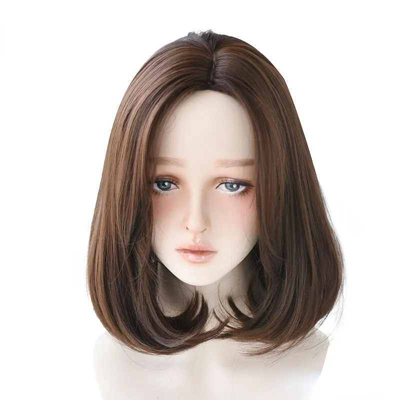 Blonde Middle Part Synthetic Lolita Wig For Women 2 Tone Ombre Black Brown Wigs Heat Resistant Short Straight Bob Wig