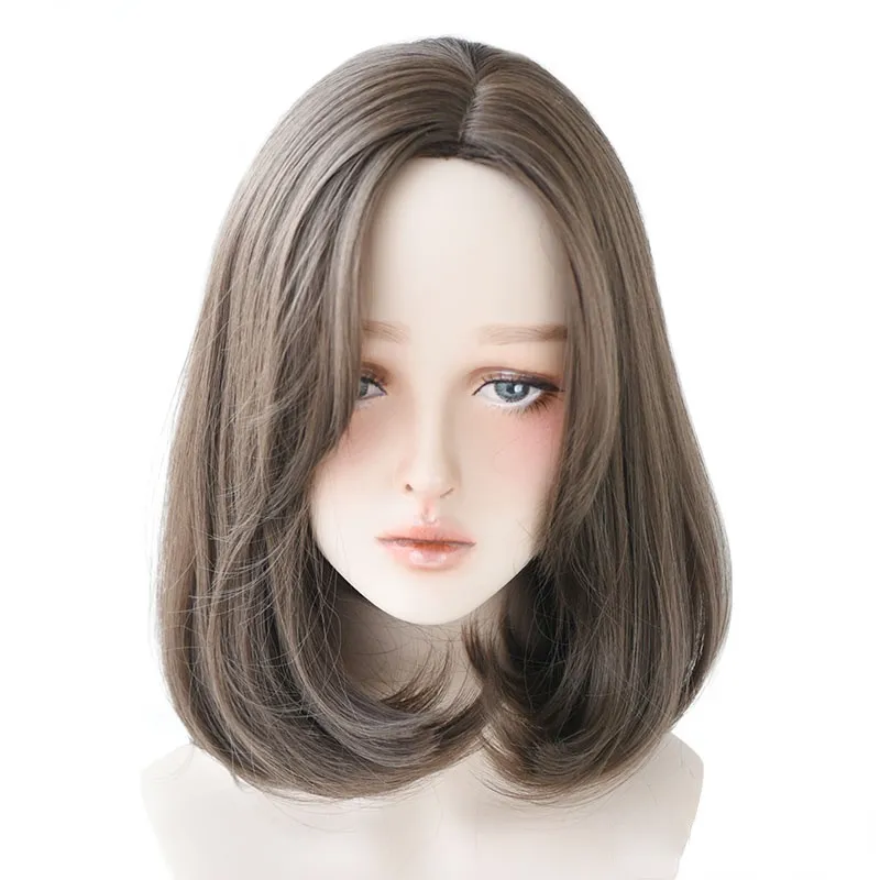 Blonde Middle Part Synthetic Lolita Wig For Women 2 Tone Ombre Black Brown Wigs Heat Resistant Short Straight Bob Wig