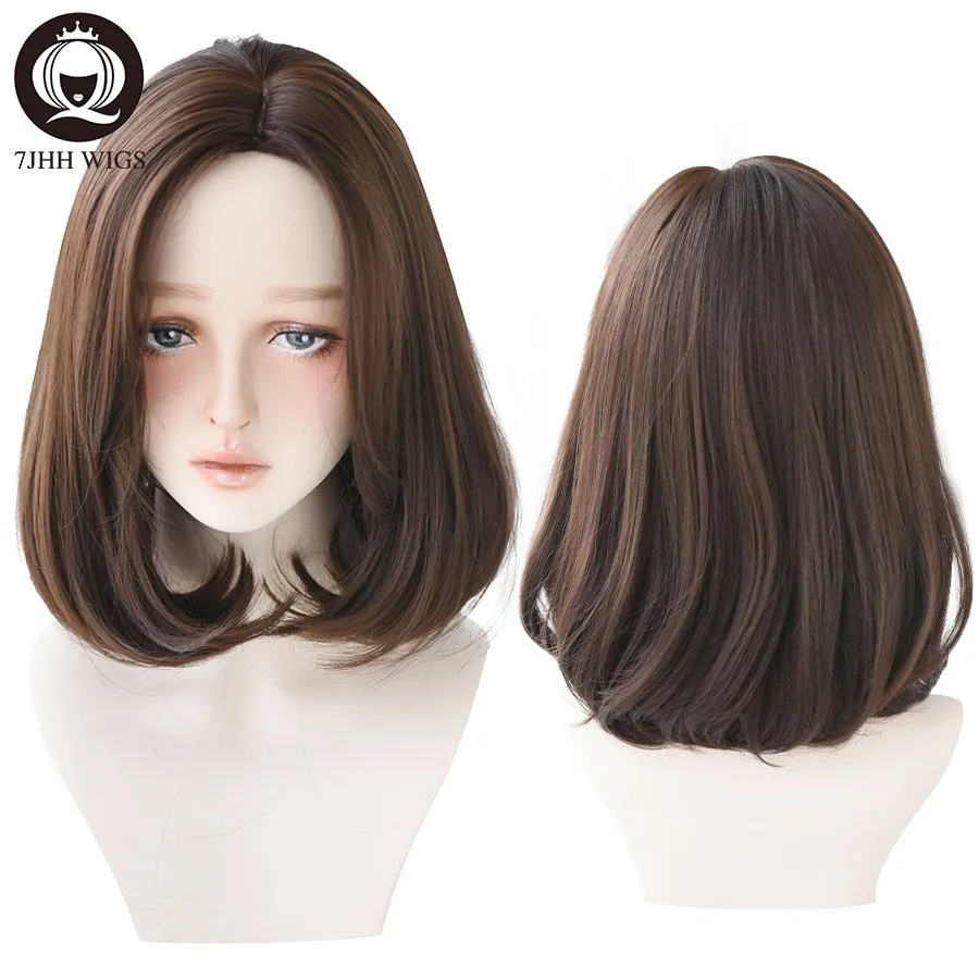 Blonde Middle Part Synthetic Lolita Wig For Women 2 Tone Ombre Black Brown Wigs Heat Resistant Short Straight Bob Wig