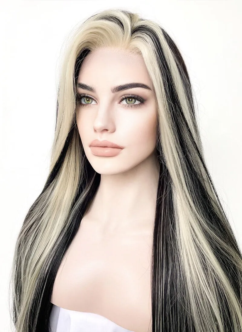 Blonde Mixed Black Straight Lace Front Synthetic Wig LF5155