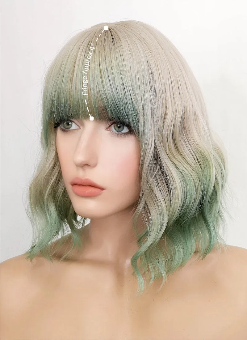 Blonde Mixed Green Wavy Synthetic Wig NS283