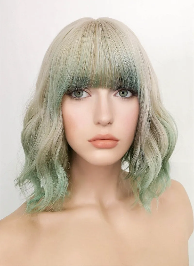 Blonde Mixed Green Wavy Synthetic Wig NS283