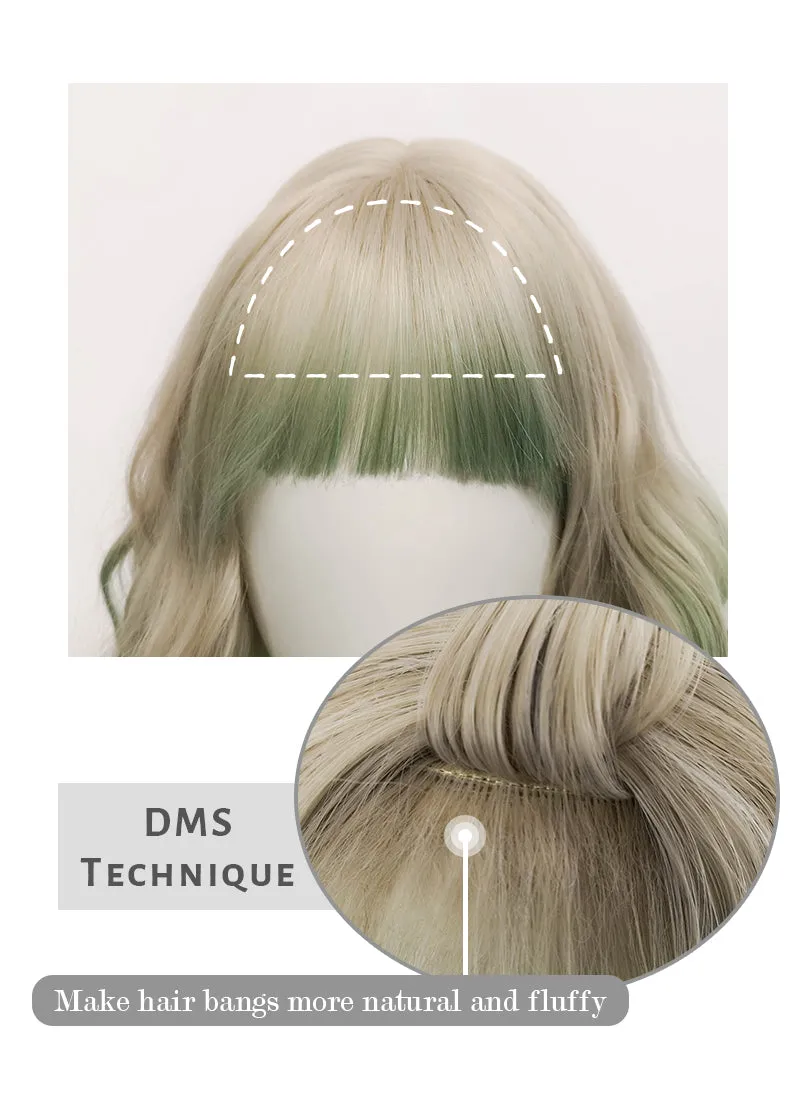 Blonde Mixed Green Wavy Synthetic Wig NS283